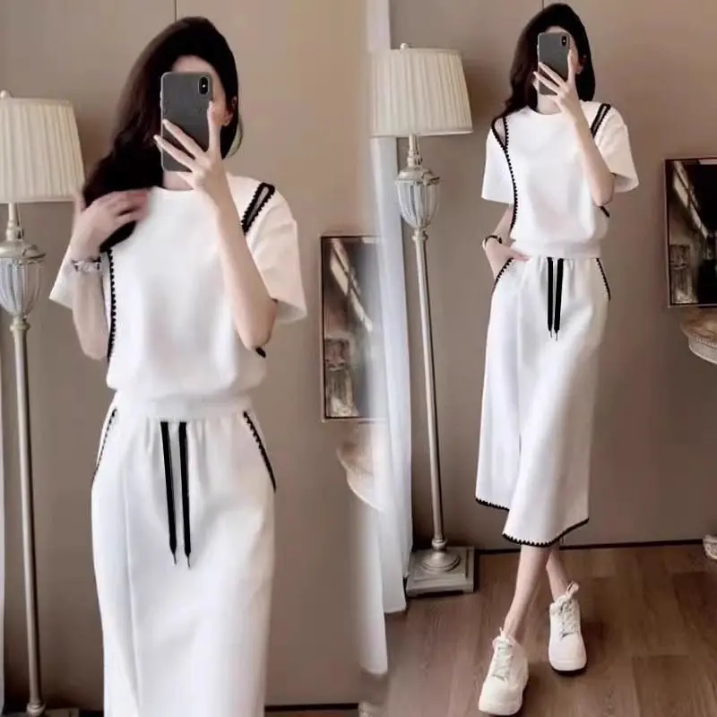 Bộ Đồ Nữ, Thời Trang Thường Ngày Thanh Lịch Và Trẻ Trung, Áo Mùa Hè, Quần Đùi / Váy Xẻ Tà, Bộ Đồ Hai Mảnh 1