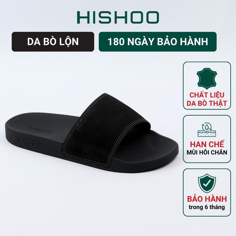 Dép quai ngang slipper đen trẻ em người lớn BIG SIZE cao cấp nam, nữ , trẻ em HISHOO siêu nhẹ da bò thật thời trang size cho bé trai bé gái 35-45 U077