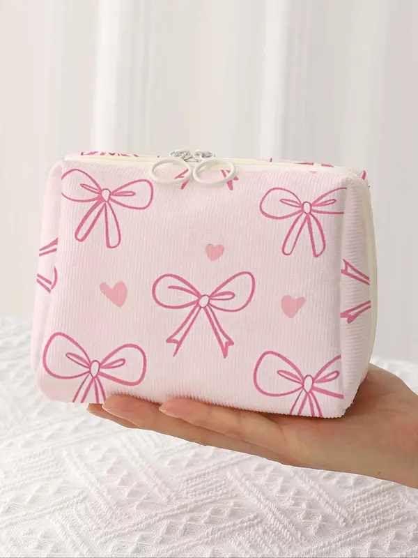 Random Bow Pattern Makeup Bag, Lightweight Multi-functional Fashion Casual Makeup Bag, Travel Makeup Bag, Suitable for Leisure Travel, Business Trips 4