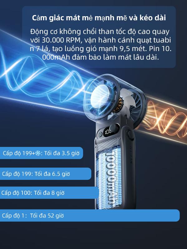 【TiankePlus X DauDau】TF30Ultra Quạt điện Cầm Tay Pin 10.000mAh, Chức Năng Lạnh, Gió Mạnh, Gấp Gọn Tiện Lợi, Bảo Hành 12 Tháng Quạt Điều Hòa Mini 3