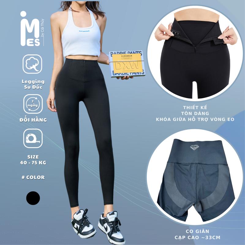 Quần Legging Su Đúc (Loại I) khóa giữa hàng full box Duoxiaowei phiên bản cao cấp  IMES SHOP Pants Nữ màu Đen Women Nhung có thể giặt máy
