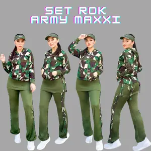 Stelan Baju Senam Aerobik Zumba Olahraga Panjang Muslim Hijab Army Rok hijau Setelan Seragam