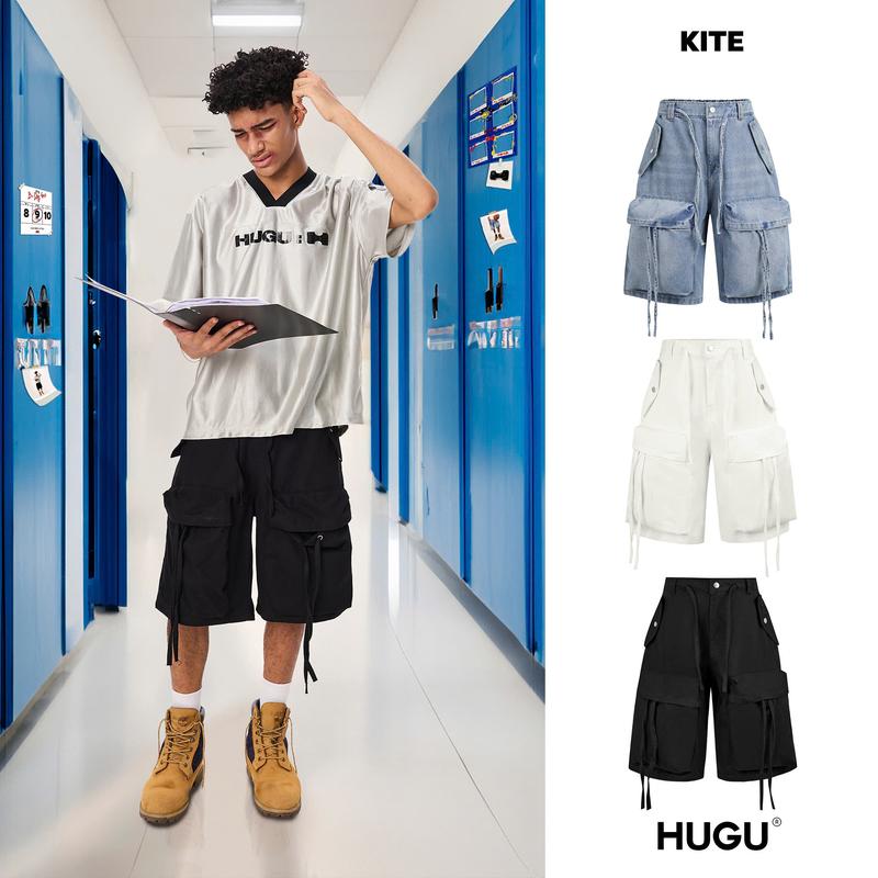 Quần short unisex local brand HUGU - KITE - form quần ống suông dài qua gối, có lưng chun, dây rút Nam Menswear Quần Lửng quanjean nam quan short Kaki Ong Kaki