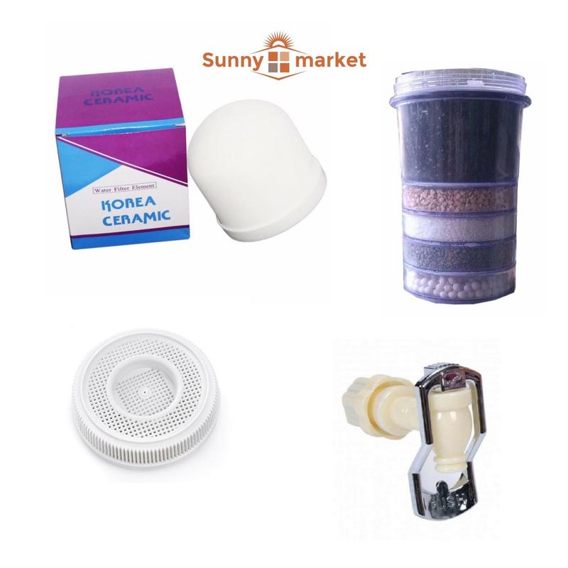 Bộ 4 linh kiện thay thế cho bình lọc nước nấm sứ lõi lọc 5 tầng đá khoáng vòi bình lọc