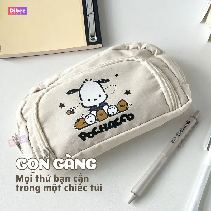 Túi đựng bút DiBee hình cún dễ thương, túi vải canvas nhiều ngăn, sức chứa lớn, cho học sinh, nhân viên văn phòng TB156 6