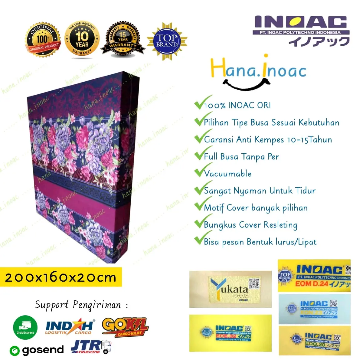 Kasur Busa INOAC uk 160x200x20cm Garansi Anti Kempes 10-15 Tahun Mewah