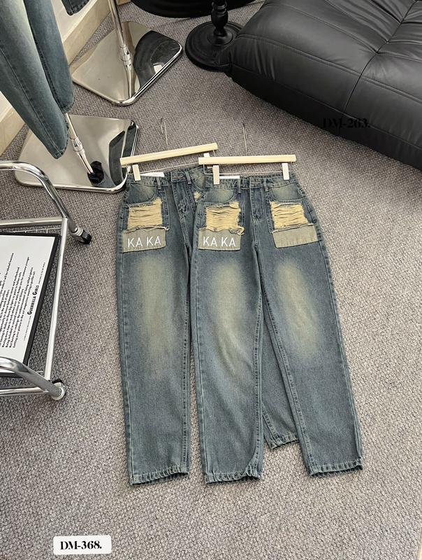 (Shop jean beutyfull 01) Quần Baggy rách nhẹ cạp cao thời trang Nữ Women Lưng Cao Pants Denim Có Túi 3