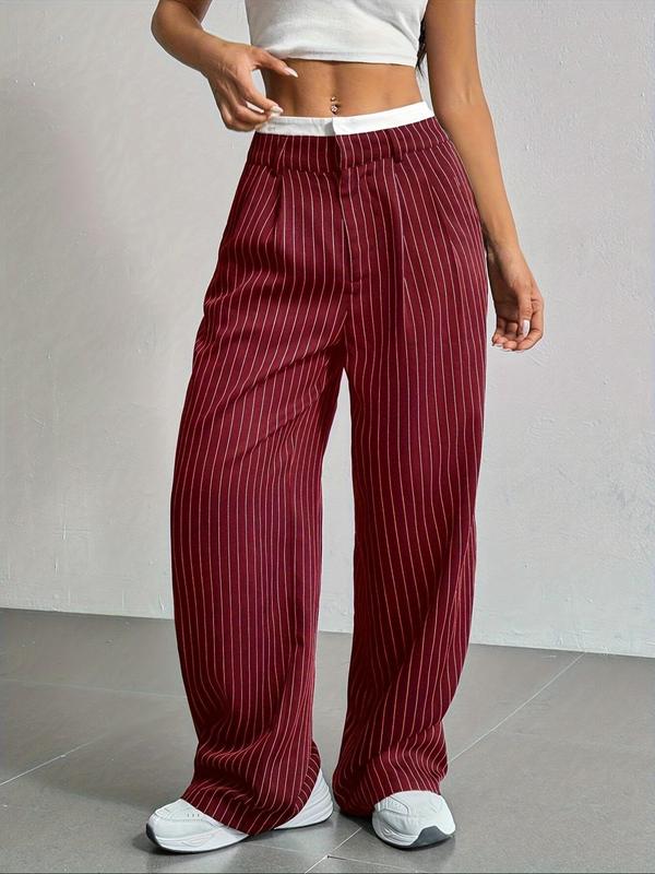 Women's Striped Print Straight Leg Pants, Casual Comfy Trousers for Daily Wear, Ladies Bottoms for All Seasons,  Trousers for Women 6