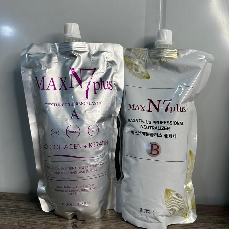 MAXN7plus Cặp Thuốc Ép Tóc Max N7 Plus Collagen Keratin 1000ml *2 Uốn Nóng A & B Duỗi A C Chuyên Nghiệp Sóng Căng Dễ Vào Nếp Siêu Bóng