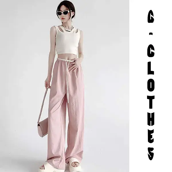 Quần ống suông rộng cạp phối 2 màu có dây rút tôn dáng nữ, chất liệu lụa băng thoáng mát Women Pants 1