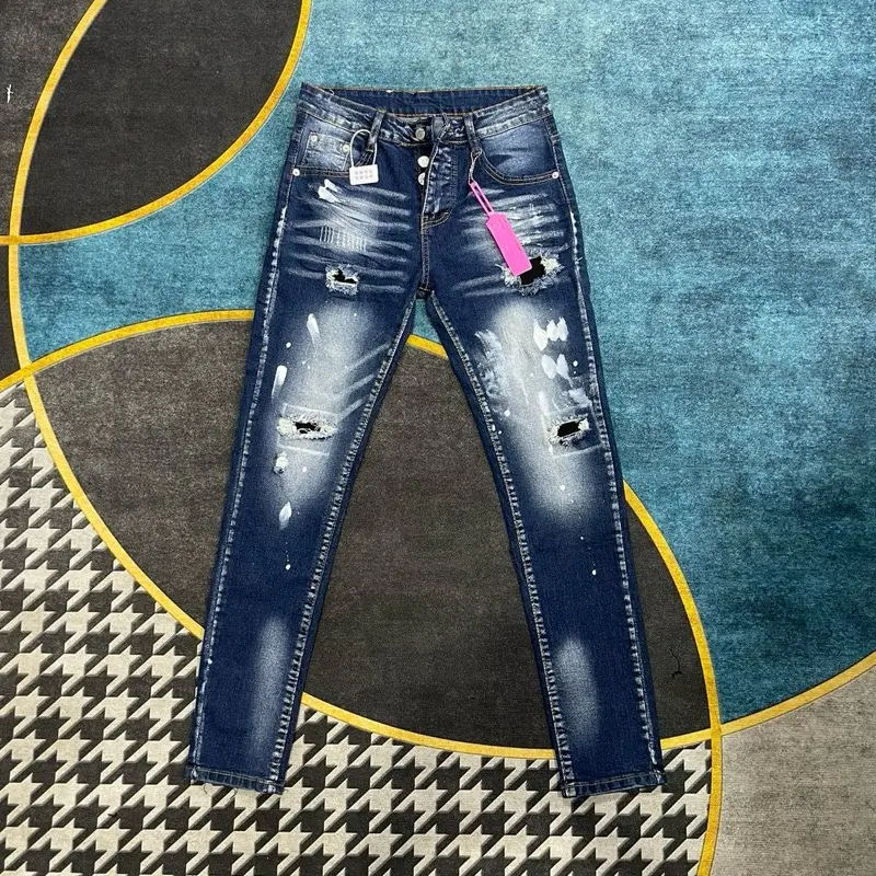 Quần jeans d2 xanh vẩy sơn to, rách vá vải, 4 cúccc hot