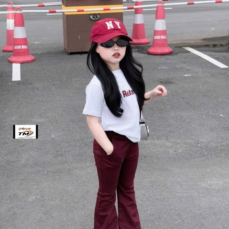 Set áo phong mix quần loe đỏ bé gái 3