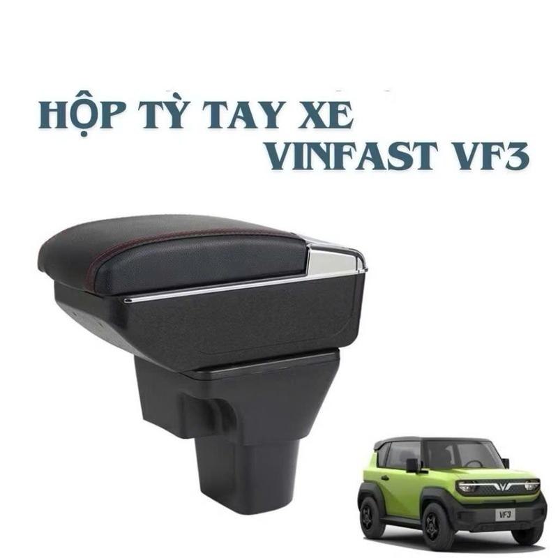  Hộp tỳ tay ô tô Vinfast VF3 màu đen cao cấp có 2 ngăn và 7 cổng sạc tiện lợi 