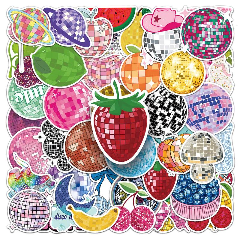 Product Introduction of Disco Ball Pattern Phone Sticker, 50pcs/set Waterproof Self Adhesive Decor Paper, Decor Sticker for Gift Greeting Card Water Bottle Laptop Phone 5