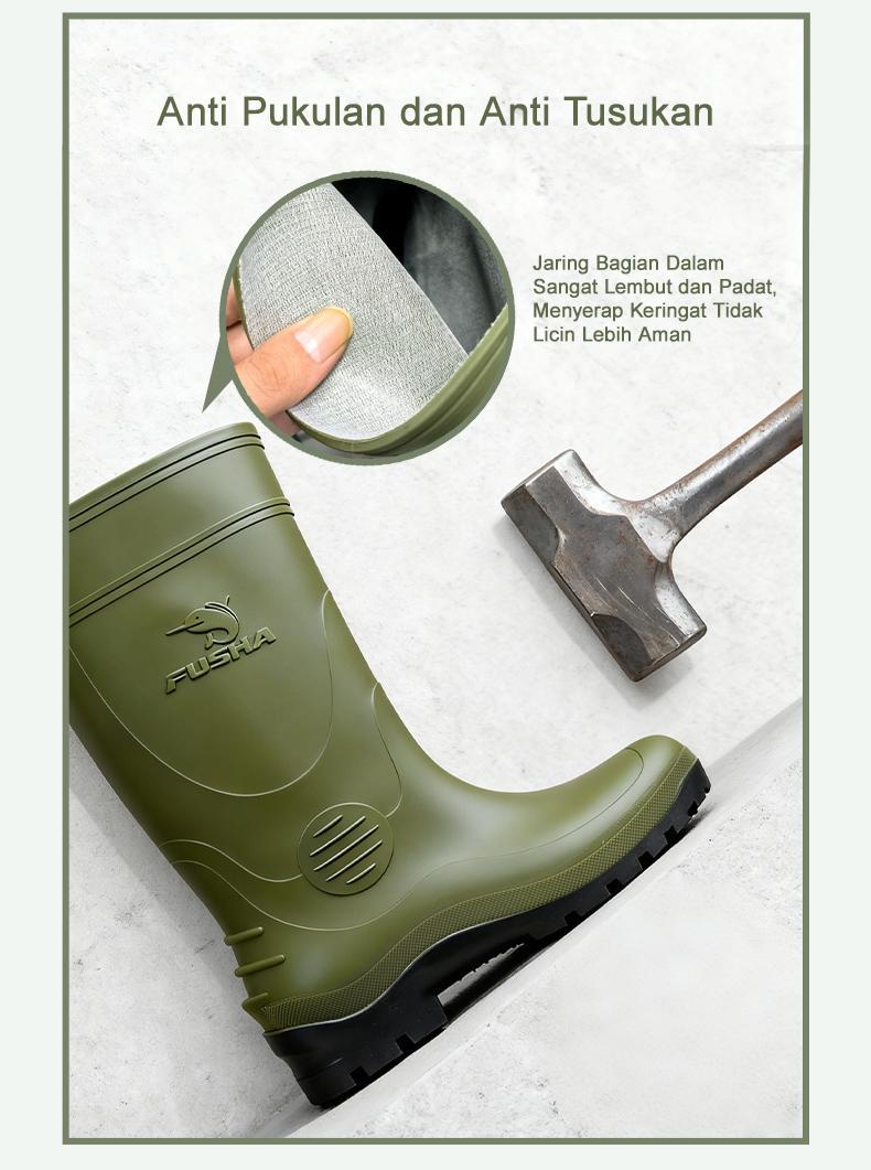 Sepatu bot pria model baru, sol tebal anti slip, desain mid-calf, tahan air dan banjir, sepatu kerja karet, cocok dipakai saat musim hujan