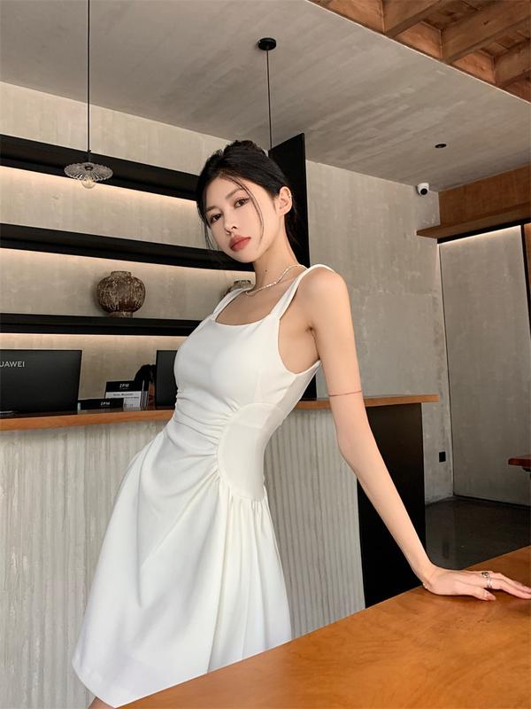 Product Introduction of French Hepburn style elegant dress slim white dress WOMEN'S early spring high-grade pure waist A- line suspension dress 9