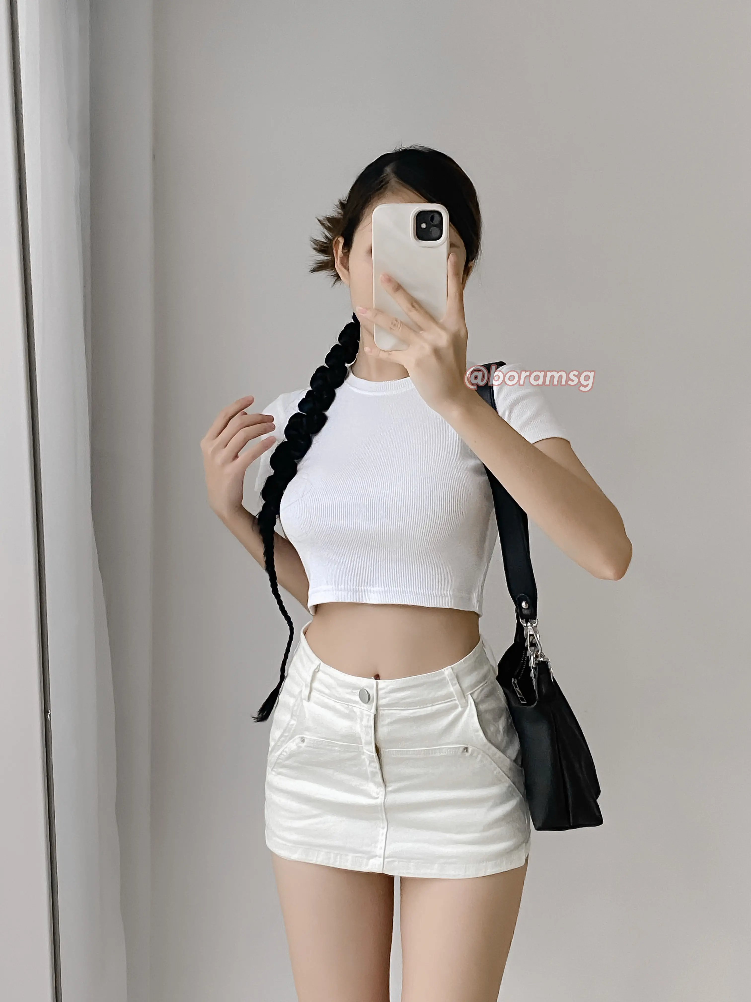Chân váy kaki ngắn bó sát, quần giả váy sexy cá tính BORAM SG Nữ Khuy Kem Trắng Pants