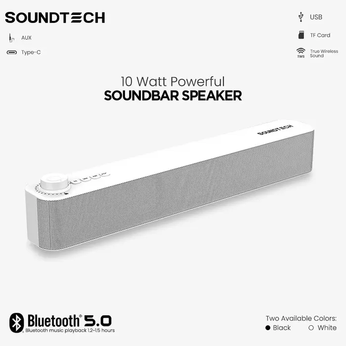 SEDANG PROMO || SOUNDTECH Bluetooth Wireless Soundbar Speaker AUX Mini Audio - Putih || PREMIUM