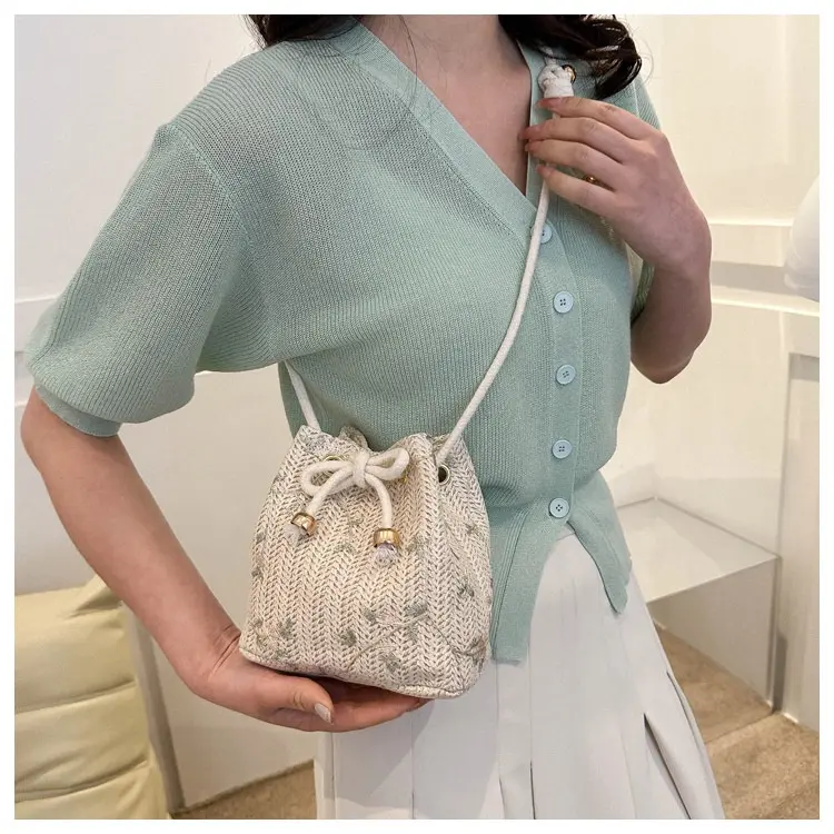 BAO117 Tas Selempang & Bahu Wanita Tren Tas Anyaman Renda Rotan Keranjang Air Tas Keranjang Bahu Slingbag 5