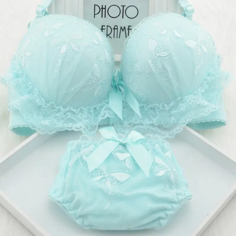 Bộ Đồ Ngực, Phong Cách Mùa Xuân Và Mùa Hè, Thiết Kế Bướm Nhật Bản, Viền Ren, Thích Hợp Cho Bé Gái, Đồ Lót, Áo Ngực Nâng Ngực Gợi Cảm, Cúp Mỏng