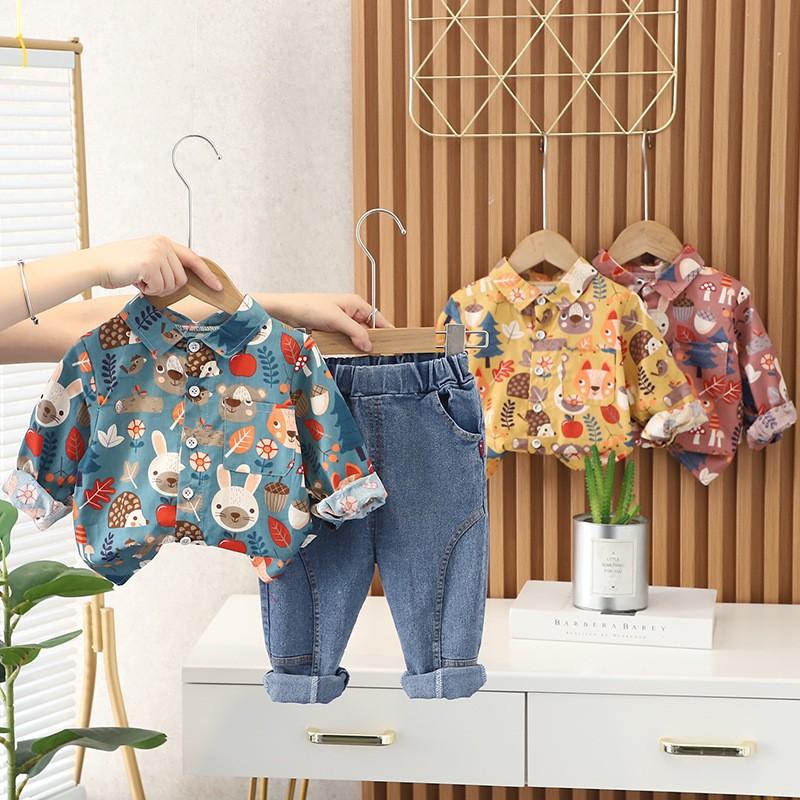 Product Introduction of Setelan Kemeja dan Celana Jeans Anak Laki-laki 1-5 tahun Katun 0