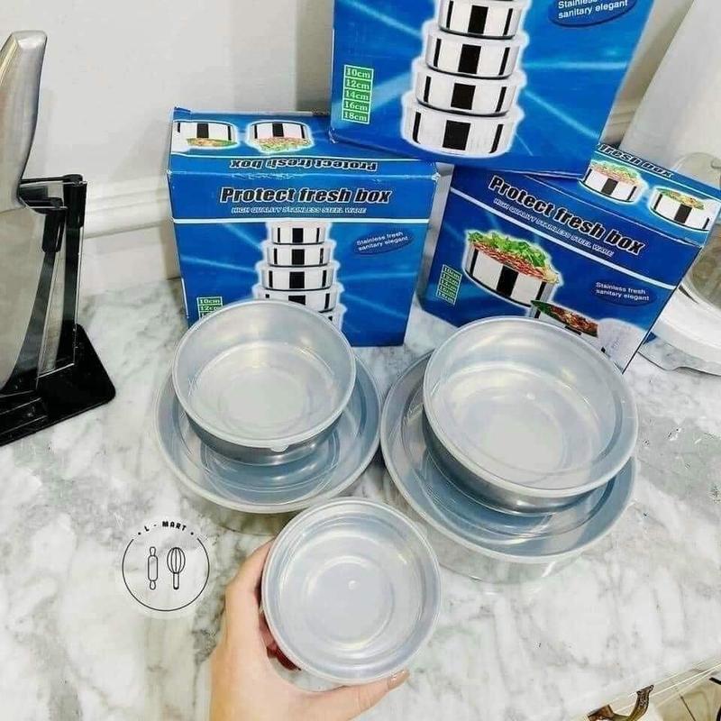 Sale Bộ Thố 5 Cái Inox Có Nắp Đậy Đựng Cơm Tiện Dụng