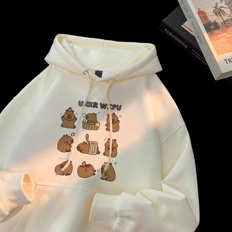 Hoodie Kanak-kanak, Cetakan Beruang Comel, Hoodie Capybara, Untuk Kanak-kanak 2-14 Tahun, Baju Bertudung Musim Luruh, Lengan Panjang, Pakaian Kasual, Sesuai untuk Pelajar, Uniseks, Pakaian Kanak-kanak 0
