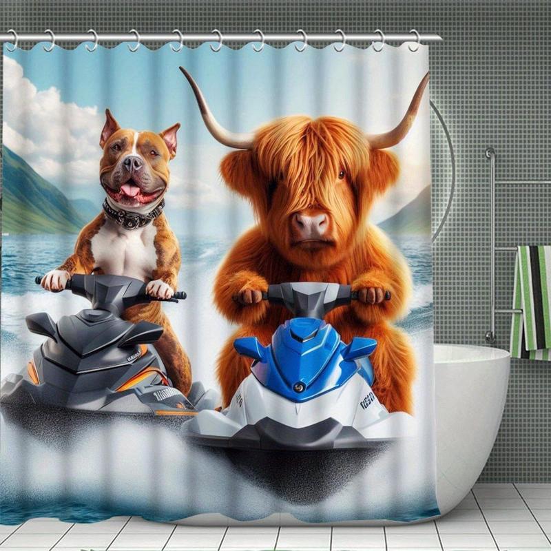 Western Cow Pattern Bathroom Decorations, 4 Counts/set Including Shower Curtain & Toilet U-shape Mat & Bathroom Mat & Toilet Lid Cover, Bathroom Accessories 2