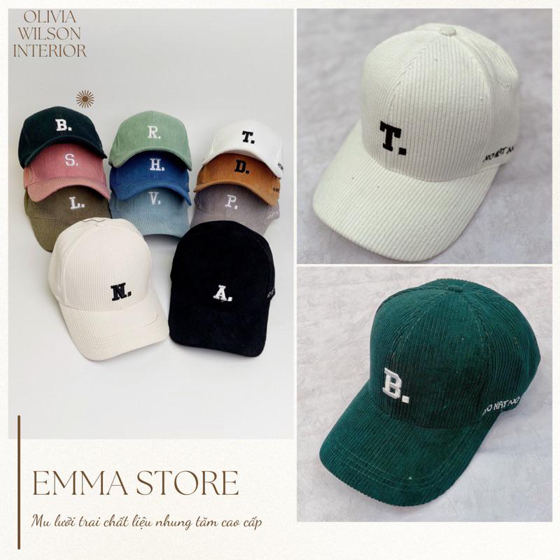 Mũ lưỡi trai thêu chữ Cái | Nón kết thêu chữ A, B, V, R, S, N, W chất nhung tăm Hàn Quốc Unisex Nam Nữ