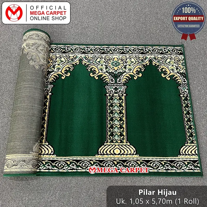Sajadah Rol / Karpet Masjid / Karpet Mushola (1 Rol ukuran 1,05 x 5,70 meter) - Motif Pilar Hijau 0