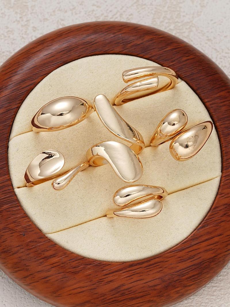 Product Introduction of Women's Exaggerated Cuff Rings Set, 6 Counts Fashion Open Rings for Women & Girls, Trendy All-match & Exquisite Jewelry Accessories for Birthday Gift 2
