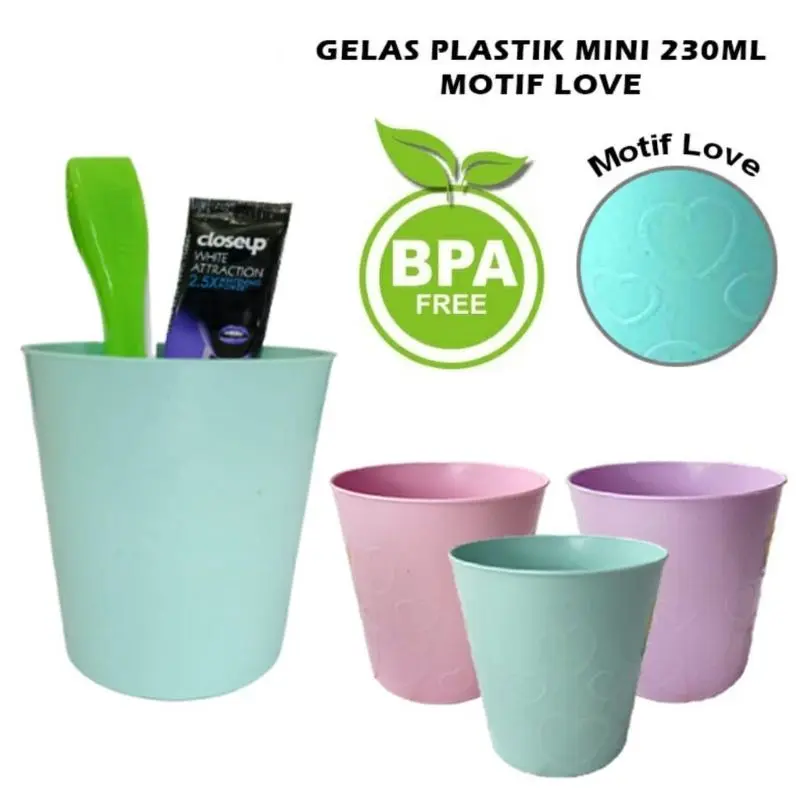 Gelas Plastik Mini 230ml Motif Love / Cangkir Minum Kumur Mug Tempat Sikat Motif