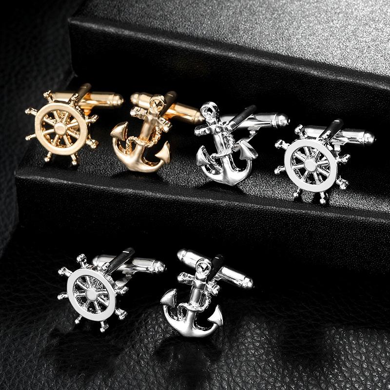 Product Introduction of 1Pair Fashion Rudder Gold Silver Shape Cufflink Business Gift for Boyfriend Accessories for Men Wedding New Design Cuff Shirt Cufflinks 16