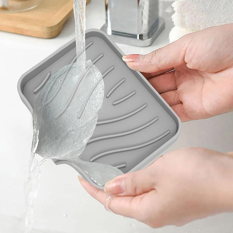 Product Introduction of Self Draining Soap Bar Holder Silicone Kitchen Sink Soap Dish Sponge Tray Counter Caddy Organizer for Dish Soap Dispenser 19