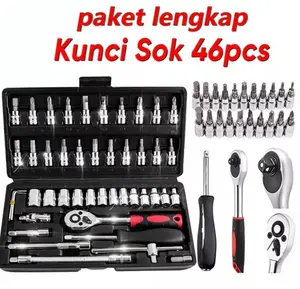Set Kunci Sok Kunci Shock 46 pcs Mobil Motor Lengkap Socket Tool Kit