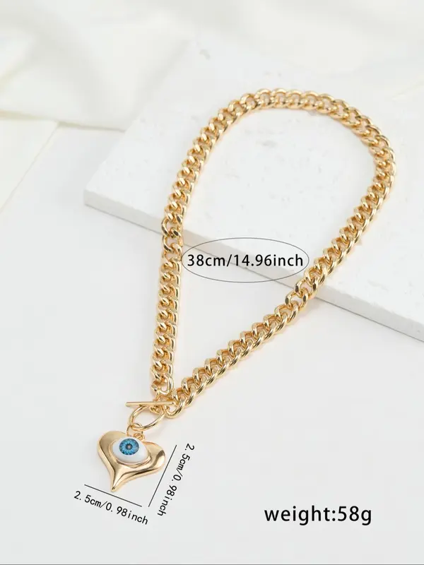 Fashion Eye & Heart Design Pendant Necklace for Women & Girls, Style Trendy Casual Jewelry for Party, Daily Clothing Decor, Exquisite Jewelry for Birthday Gift 1