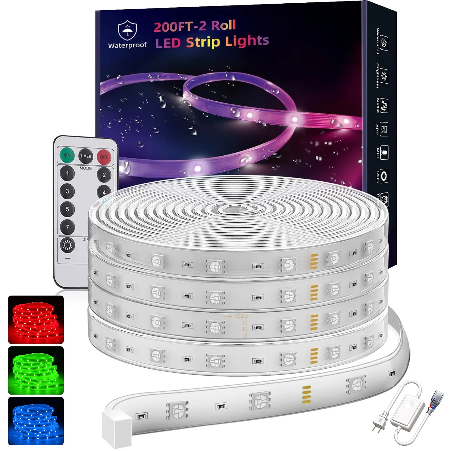 220v LED Strip Lights heavy duty light Ceiling color light indoor&outdoor waterproof light with Plug with remote TV LED Strip Lights