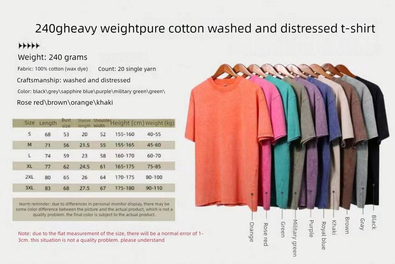 Product Introduction of 230G Heavy Washed Distressed Short-Sleeved T-shirt Men's All-Match Solid Color Loose round Neck 0