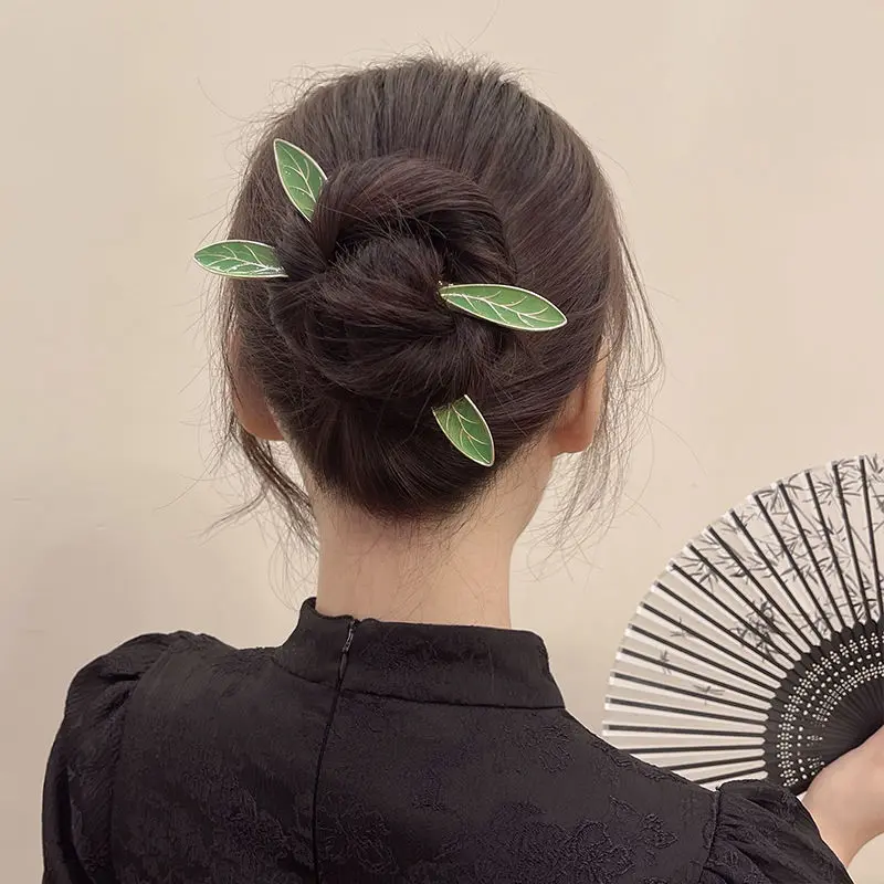 Fresh Green ~ High-end Double Leaf Hairpin Ancient Style Elegant Hairpin Summer Fairy Bun Hair Accessory Hanfu Accessory