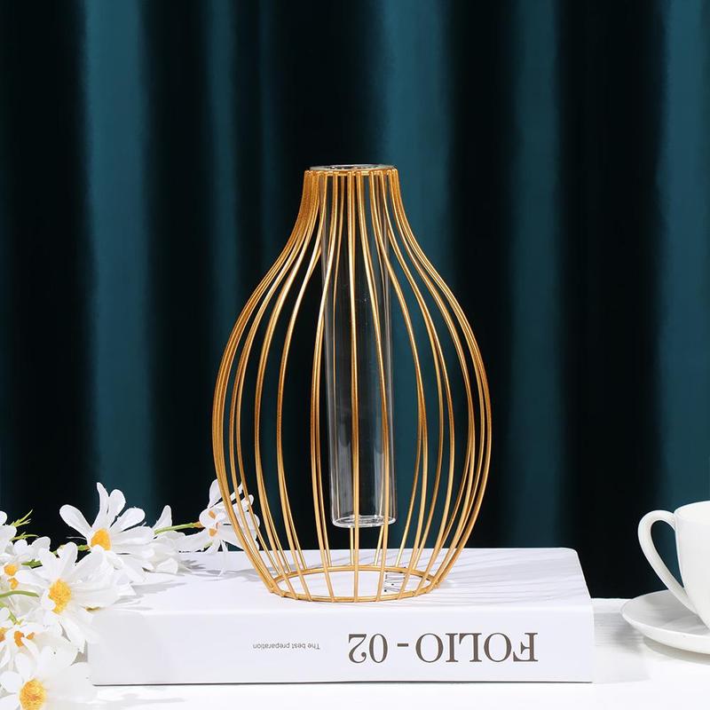 Product Introduction of Nordic Styles Terrarium Metal Holder Desktop Ornament Iron Art Vase Hydroponic Flower Vase Glass Test Tube Geometric Line Frame 24
