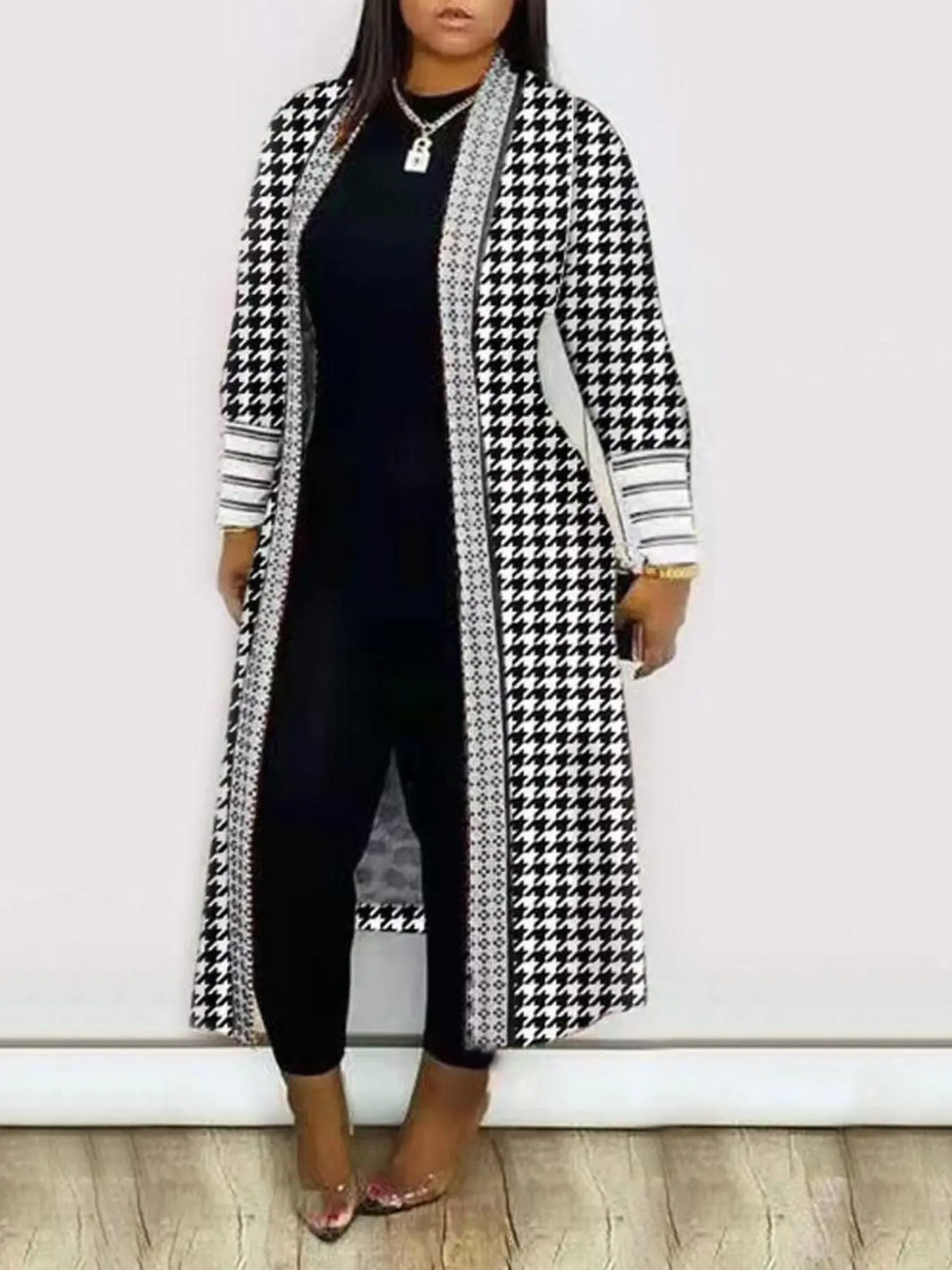 Women's All over Print Bishop Sleeve Long Sleeves Open Front Longline Coat, Womenswear, Lady Comfort Casual Outerwear for Fall & Winter, Women's Tops Clothing for Daily Wear