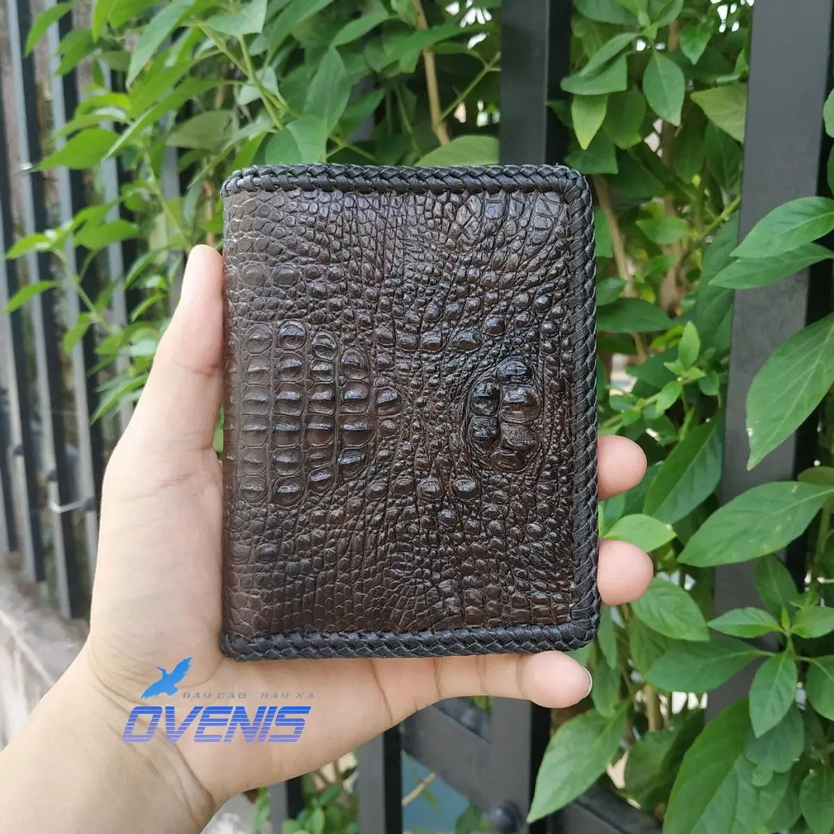 Ví cá sấu nguyên con 2 MẶT DA CÁ SẤU ĐAN VIỀN THỦ CÔNG CAO CẤP