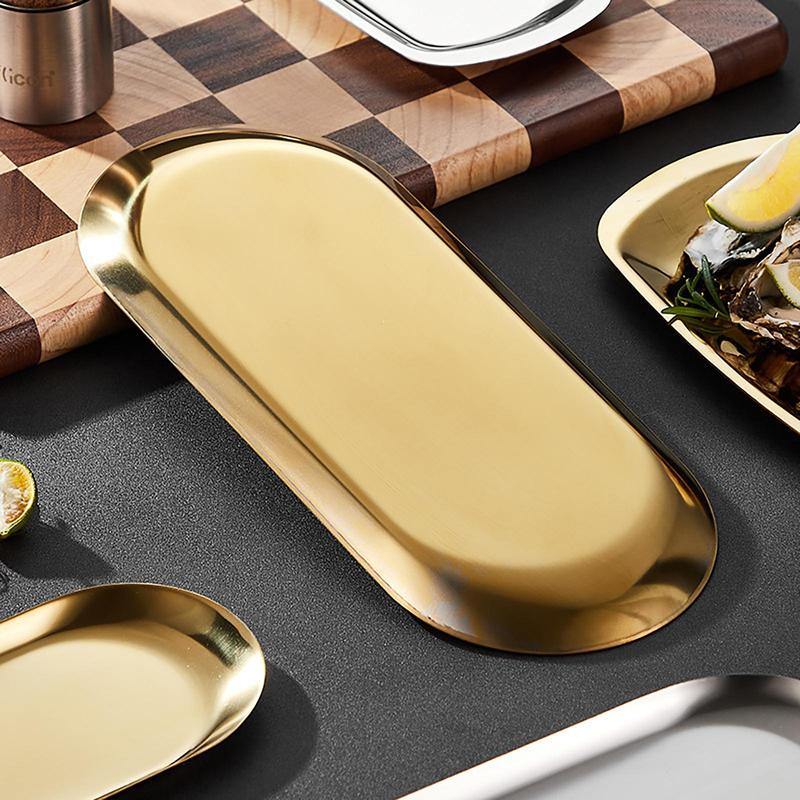 Stainless Steel Bathroom Tray, Decorative Tray, Jewelry Dish, Cosmetics Organizer, Food Snack Oval Plate, Small Storage Tray, Bathroom Organizers Storage 5