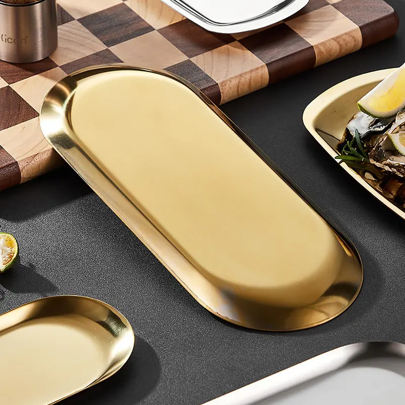 Stainless Steel Bathroom Tray, Decorative Tray, Jewelry Dish, Cosmetics Organizer, Food Snack Oval Plate, Small Storage Tray, Bathroom Organizers Storage 5