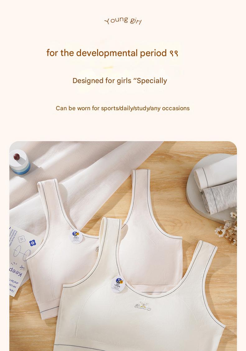 Product Introduction of Seamless broad-shouldered teenage girls undershirt developmental large plus fat comfortable soft anti-bump point without steel ring fixed cup underwear 4