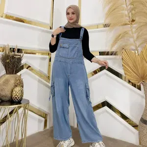 Aniki Overall Jeans Kulot Wanita Saku Cargo Fashion Muslim Kekinian