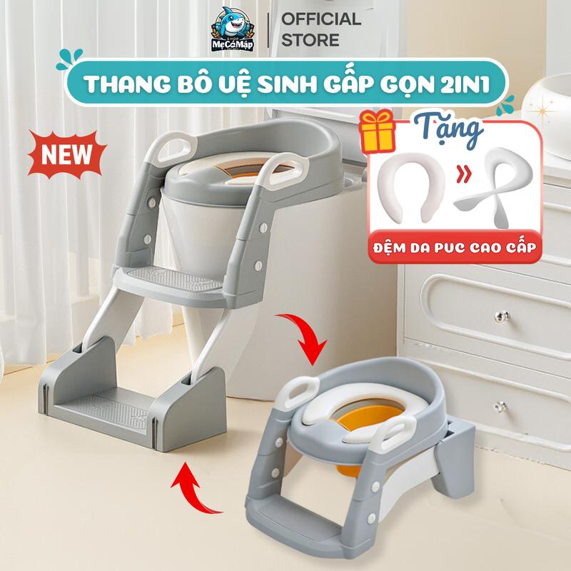 Thang Bô Vệ Sinh 2IN1 Cao Cấp Cho Bé, Thang Kê Bồn Cầu Gấp Gọn Tiện Lợi, Đệm PVC Êm Ái Chắc Chắn An Toàn Cho Trẻ Nhỏ