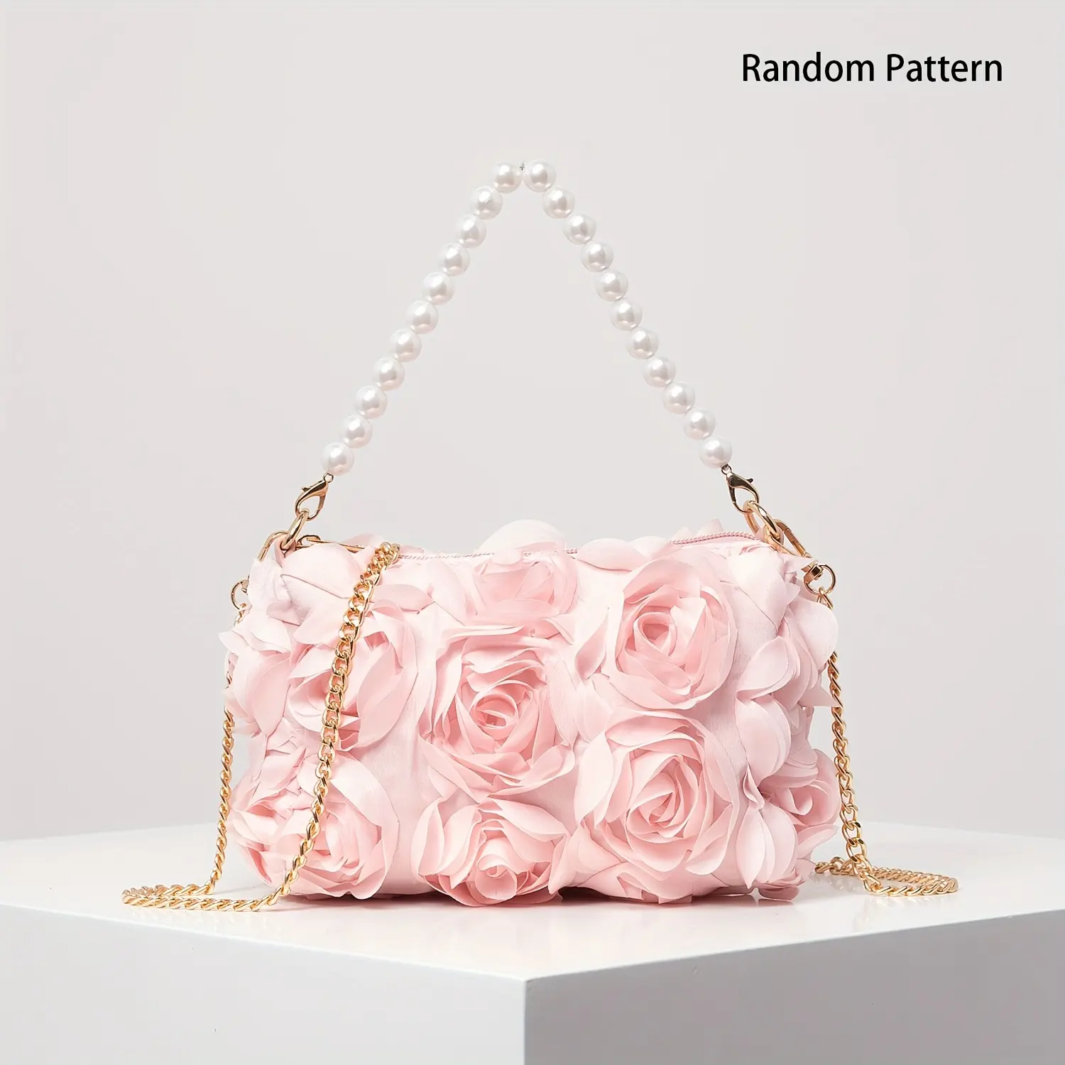 Elegant Rose Flower Crossbody Bag, Faux Pearl Handbag, Gentle Sweet Women's Wallet, Valentine's Day Women's Gift, Evening Bag, Bridal Bag (Random Pattern)