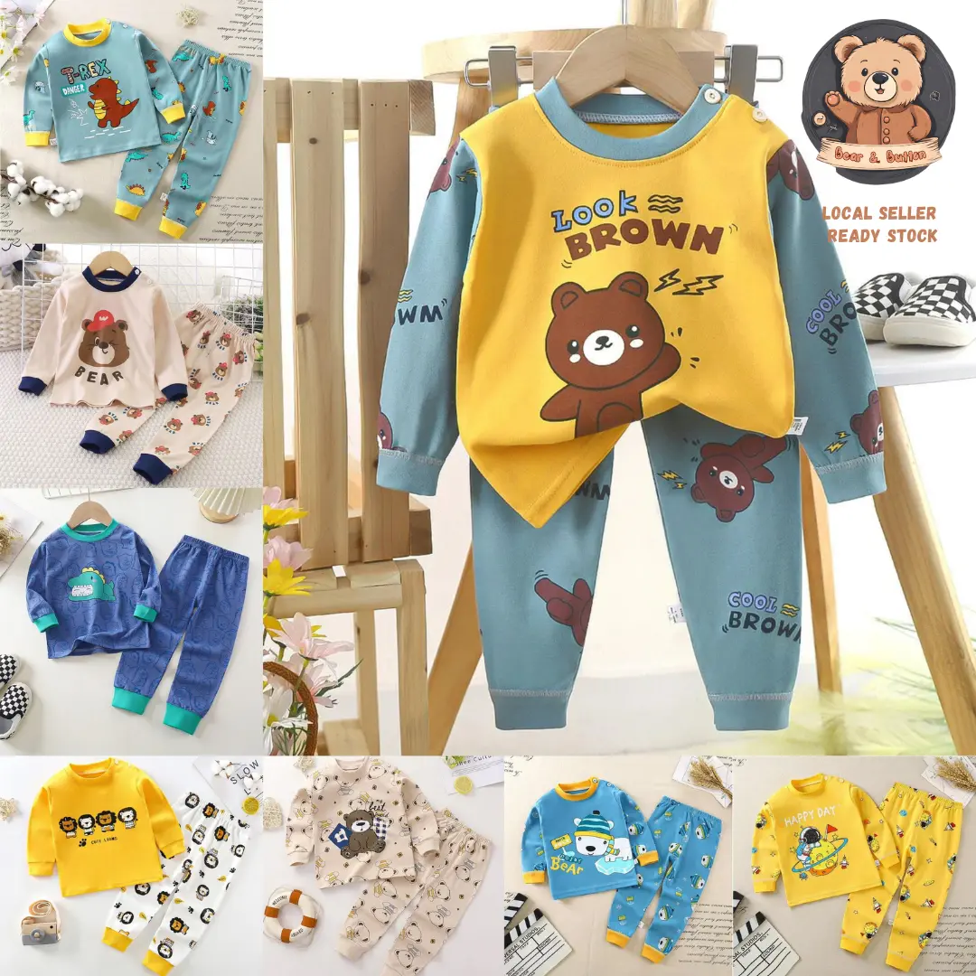 B&B 1-7 Years Old Kids Boy Children Sleepwear Pajamas Baby Boys 100% Cotton Pyjamas Set Kapas Baju Tidur Budak Lelaki Soft Cotton Baby Girl Pajama Set