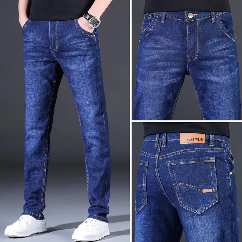 Seluar Jeans untuk Lelaki, Leaki, Gaya Baru, Potongan Lurus, Slim Fit, Biru Klasik dan Hitam, Regangan, Seluar Denim Kasual, Seluar Jeans Fesyen, Sesuai untuk Lelaki, Seluar Jeans Kurus Lurus